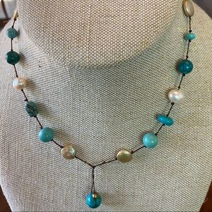 Necklace turquoise blue beads pearl